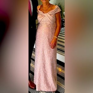 Designer Rickie Freeman for Teri Jon metallic
jacquard gown